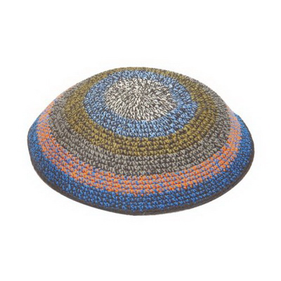 כיפה סרוגה 15 ס"מ נטזים פסים גווני כחול כתום חו