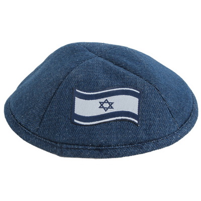 כיפה ג'ינס עם דגל ישראל 17 ס"מ