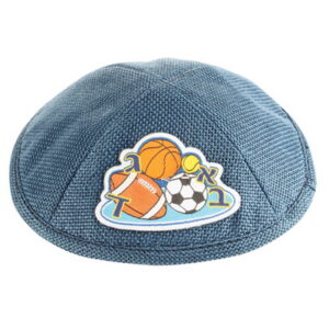 כיפה פשתן כחולה לילדים "ספורט" 17 ס"מ