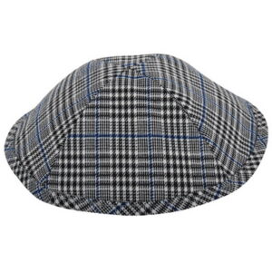 כיפה בד 19 ס"מ משובץ שחור כחול