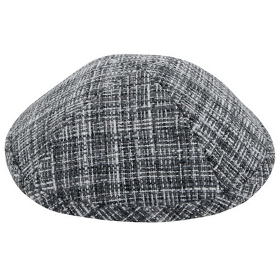 כיפה בד  19 ס"מ  פסים לבן וגווני אפור