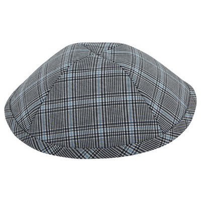 כיפה בד 19 ס"מ  פסים תכלת שחור לבן