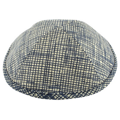 כיפה בד  19 ס"מ  משבצות כחול כהה שמנת