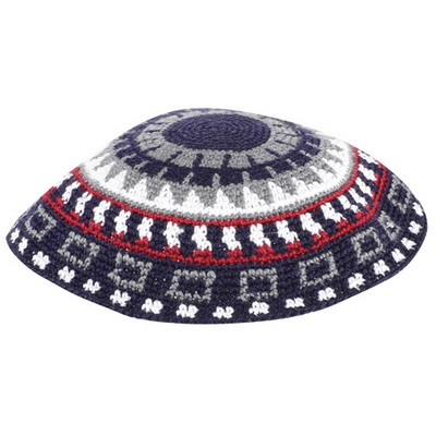 כיפה עבודת יד 15 ס"מ גווני כחול כהה בורדו ואפור