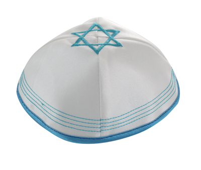 כיפה סטן 20 ס"מ מגן דויד כחול בהיר 1 כיפה סטן 20 ס"מ מגן דויד כחול בהיר