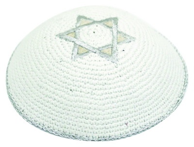  כיפה סרוגה מגן דוד כסף וזהב 17 ס"מ
