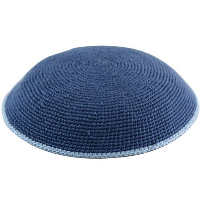 כיפה ד.מ.צ 12 ס"מ שטוח רקע כחול פס כחול בהיר