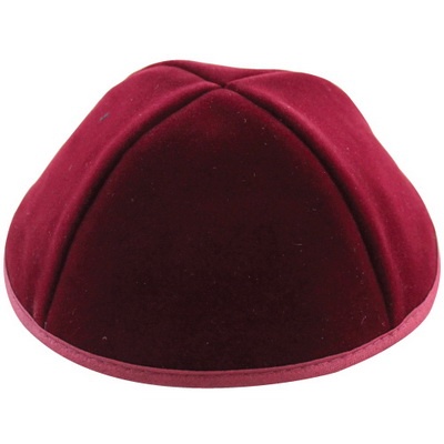 * כיפה "פרמיום" גודל 5 21 ס"מ בורדו קטיפה מבריקה 4 ח