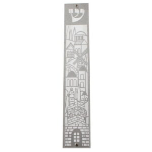 מזוזה פרספקס עם פלקטה חיתוך לייזר מט מבריק כסף "ברכת הבית" 20  ס"מ