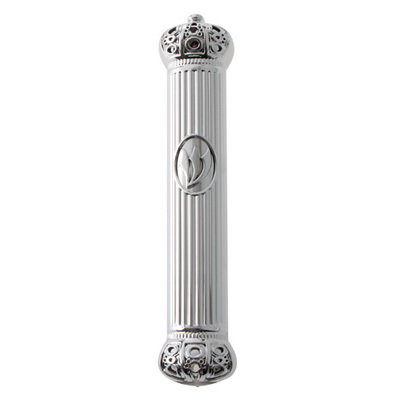 מזוזה פלסטיק 12 ס"מ "כתר" כסף עם פקק גומי