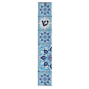מזוזה פרספקס 12 ס"מ לבן עם הדפסה עיטור פסיפס גווני