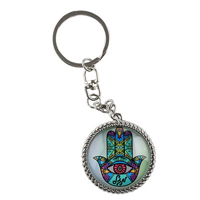 מחזיק מפתחות אפוקסי 4 ס"מ "חמסה מזל" עם תפילת הדרך בעברית