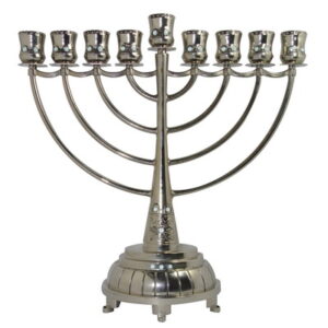 * חנוכיה ניקל יהלום ענפים עם אבנים כחולות 28 ס"מ