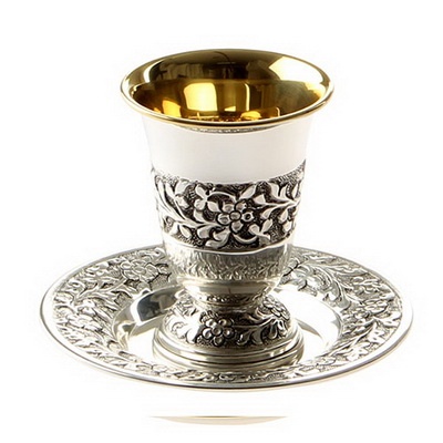 גביע קידוש ציפוי כסף טהור 925  מהודר ותחתית 10 ס"מ