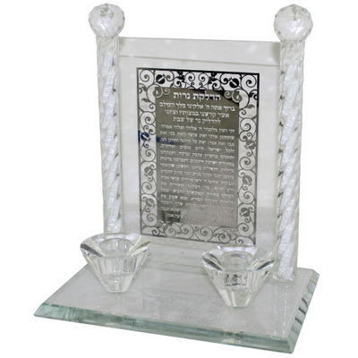 פמוטי קריסטל עם פלקטה הדלקת נרות 24 ס"מ