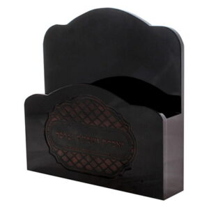 מעמד לברכונים מעץ מהגוני עם פלקטה דמוי עור "ואכלת ושבעת" 26x26 ס"מ