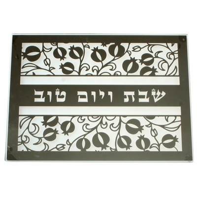 מגש חלה זכוכית עם פלקטה 27x38 ס"מ