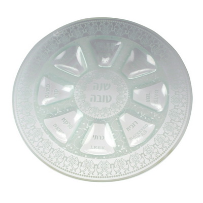 צלחת זכוכית ראש השנה "עיטורים" 35 ס"מ