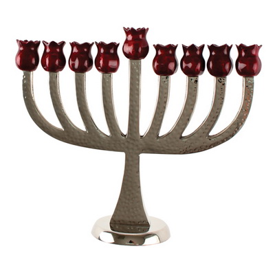 חנוכיה אלומיניום מרוקע "רימונים" 25 ס"מ