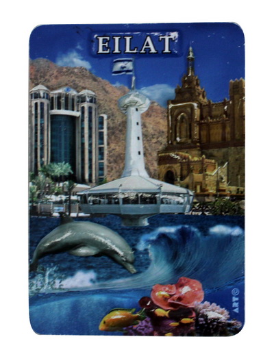 מגנט פלסטיק מלבן בולט - אילת דולפין 10x7 ס"מ