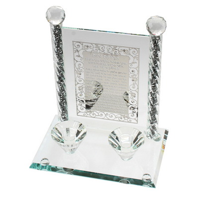 פמוטי קריסטל עם פלקטה הדלקת נרות "אבנים כסף" 24 ס"מ