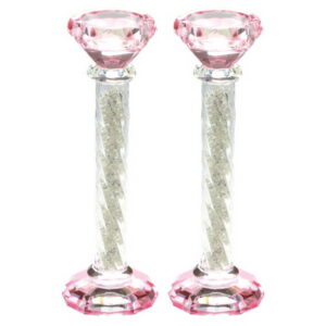  זוג פמוטי קריסטל מהודרים "אבנים" ורוד 21 ס"מ