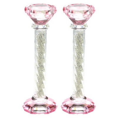 זוג פמוטי קריסטל מהודרים "אבנים" ורוד 21 ס"מ