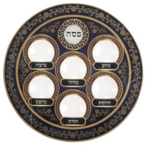 צלחת פסח קרטון עם פלסטיק גווני כחול 36 ס"מ