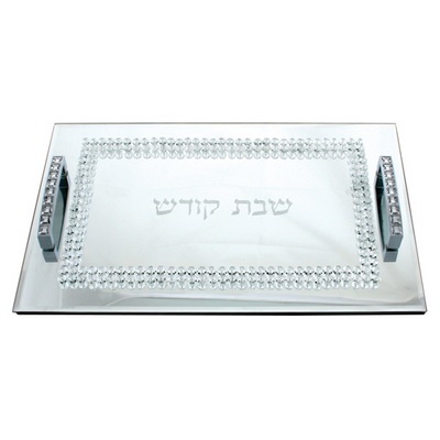 מגש חלה זכוכית משובץ באבנים 40x25 ס"מ