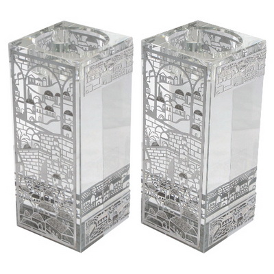 פמטים קריסטל עם פלקטה חיתוך לייזר כסף "ירושלים" 12*5 ס"מ