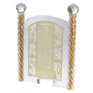 מסגרת קריסטל עם פלקטה חיתוך לייזר זהב "הדלקת נרות" 23 ס"מ