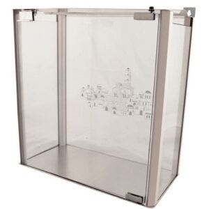 * חנוכית פרופיל נרוסטה וזכוכית 39*40*40 ס"מ