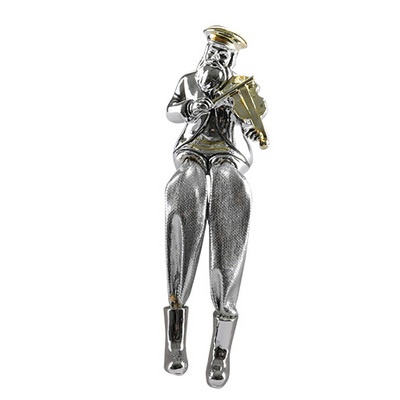 חסיד יושב מפוליריזן מוכסף עם רגלי בד כסף מנגן בכינור 12 ס"מ