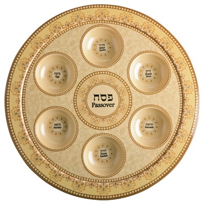 : צלחת פסח במבו פייבר "עיטורים" בגוון חום 35 ס"מ