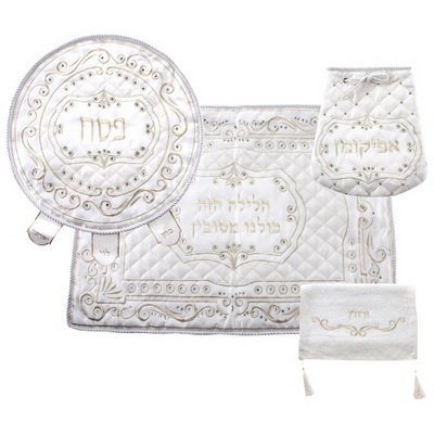 סט פסח מפואר 4 חלקים כיסוי פסח+אפיקומן+כרית הסבה+מ