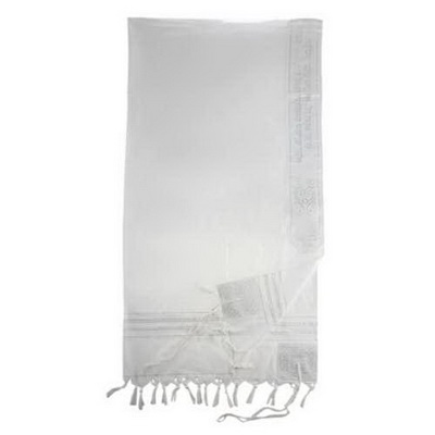 טלית אקרילן גודל 50 - 170x120 ס"מ פסים לבן וכסף