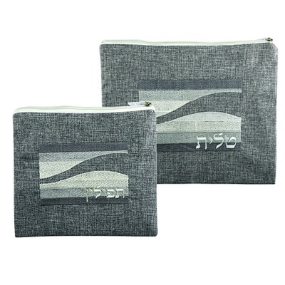 סט טלית תפילין פשתן עם ריקמה 36*29 ס"מ