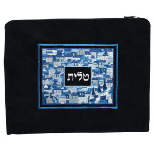 סט טלית תפילין קטיפה מדיום עם ריקמה ירושלים 36*29 ס"מ