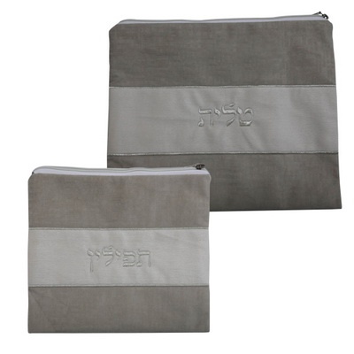 סט טלית תפילין פשתן עם ריקמה "קבלרי" 36*29 ס"מ