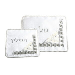  סט טלית תפילין ברוקט לבן 29*36 ס"מ
