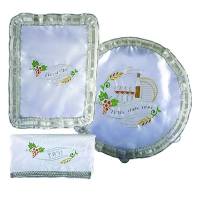 סט פסח סטן 3 חלקים כיסוי פסח+אפיקומן+מגבת