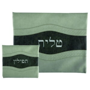 סט טלית תפילין דמוי עור עם ריקמה 36*29 ס"מ