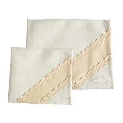 סט טלית תפילין דמוי עור עם ריקמה 36*29 ס"מ