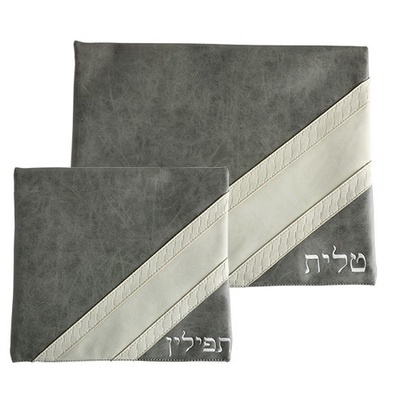 סט טלית תפילין דמוי עור עם ריקמה 36*29 ס"מ