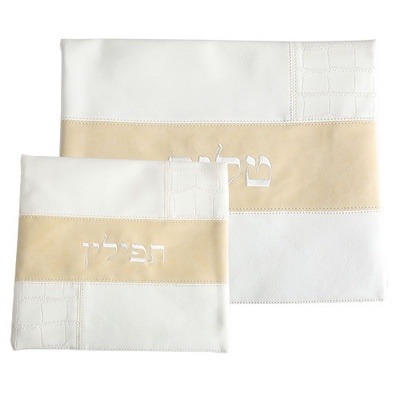 סט טלית תפילין דמוי עור עם ריקמה 36*29 ס"מ