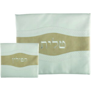 סט טלית תפילין דמוי עור עם ריקמה 36*29 ס"מ