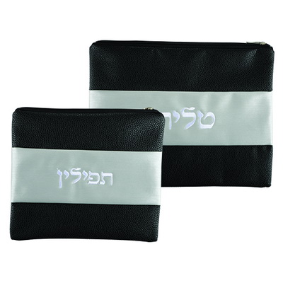 סט טלית תפילין דמוי עור מהודר עם ריקמה 36*29 ס"מ