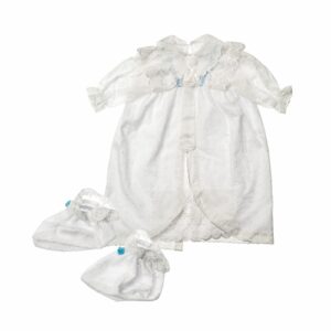 שמלה לתינוק לברית,69647, רקמה ועניבה לבנה + גרביים 55 ס"מ
