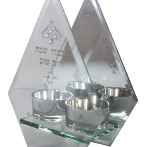 פמוטי זכוכית מראה עם שיבוצי אבנים 18 ס"מ