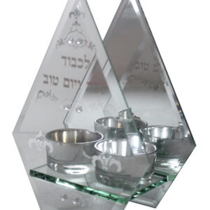  פמוטי זכוכית מראה עם שיבוצי אבנים 18 ס"מ